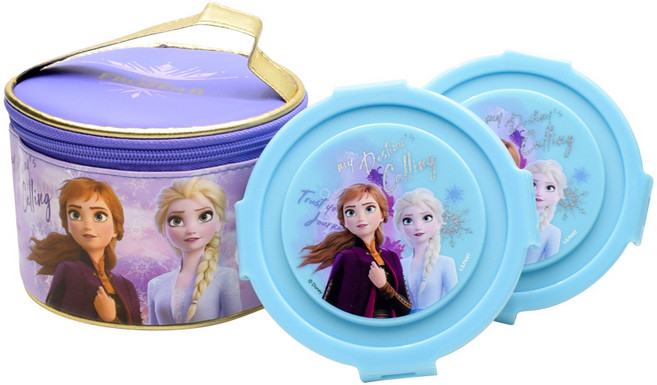 릴팡 겨울왕국2 원형스텐도시락 2단 세트, 혼합 색상, 1세트