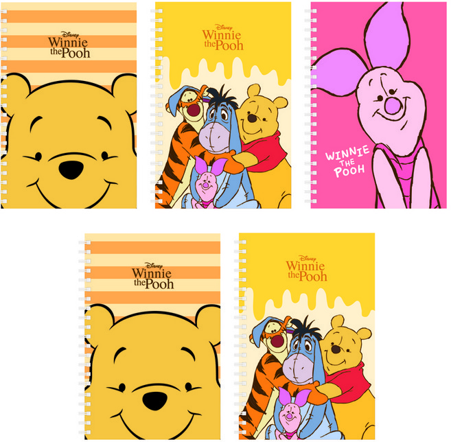 디즈니 푸우 미니 좌철 스프링 노트 40매, 랜덤 발송, 5개