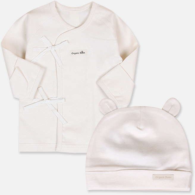 오가닉붐 착한 유기농 배냇저고리 + 모자 사계절 세트