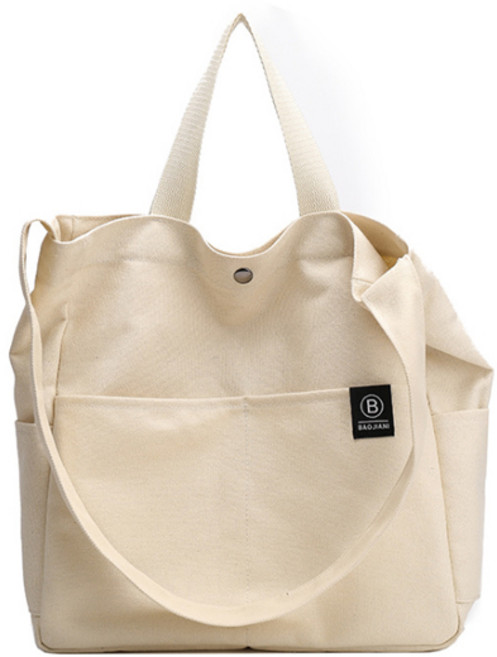 Marketpio 時尚帆布簡約雙口袋斜背環保袋