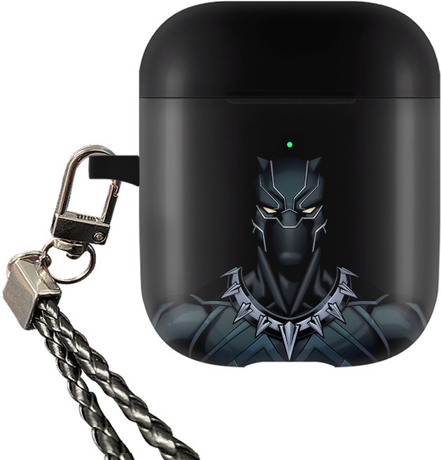 마블 히어로 페이스 고리형 에어팟 케이스, 블랙 팬서
