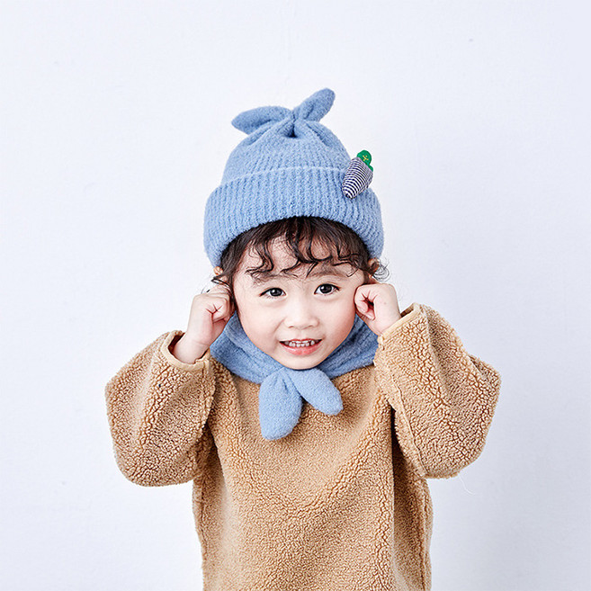 핸날 아동용 캐롯 골지 비니 모자목도리