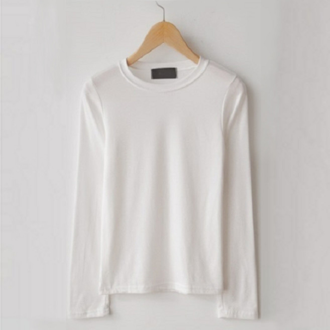 여성용 슬림 기모 라운드 베이직 티셔츠