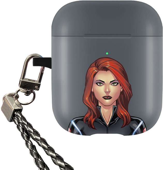 마블 히어로 페이스 고리형 에어팟 케이스, 블랙 위도우