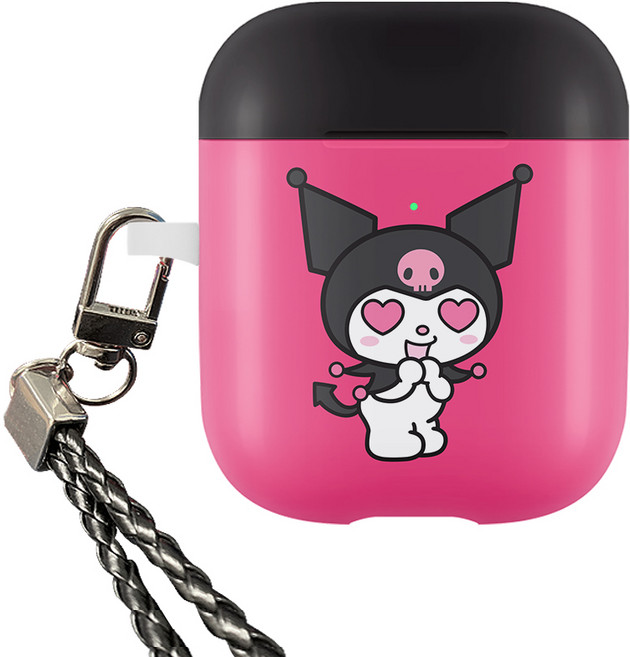 산리오 쿠로미 투컬러 고리형 에어팟 케이스, 블랙핑크