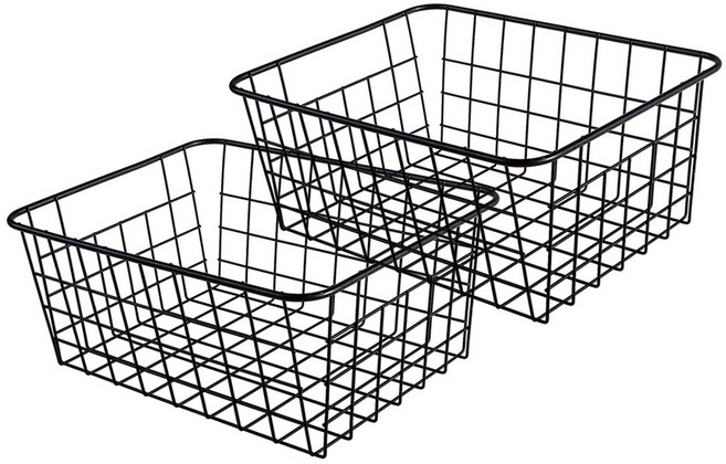 모나코올리브 망고너츠 철제와이어 정리바스켓, 블랙, 2개
