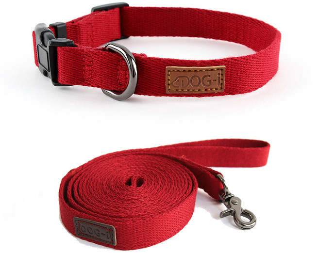 도그아이 강아지 목줄 + 리드줄, 레드, 1세트