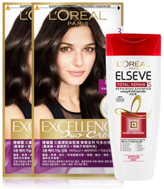 로레알파리 엑셀랑스 듀오크림 염모제 2p + TR5샴푸 170ml, 3호 흑갈색, 1개