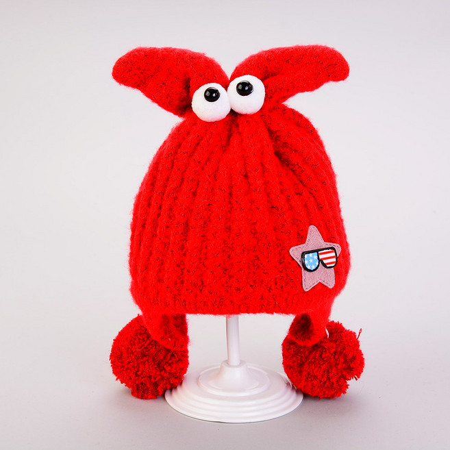 핸날 여아용 뽀글이 방울 눈알 보온 비니