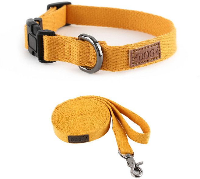도그아이 캐시미어 강아지 목줄 + 리드줄, 머스타드, 1세트
