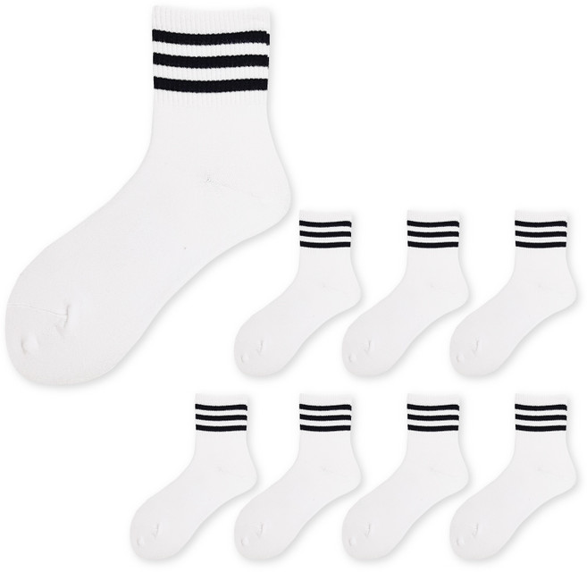 구냥씩 여성용 트리플 스트라이프 중목양말 8켤레