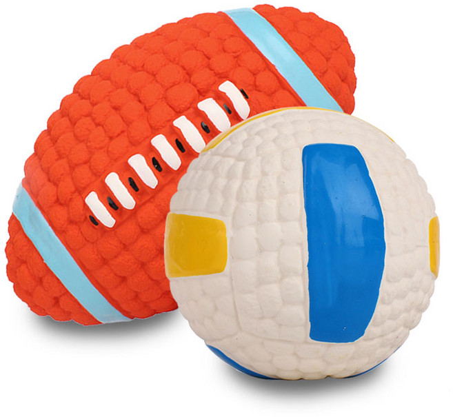 딩동펫 강아지 스포츠볼 라텍스 장난감, 럭비공 + 배구공, 1세트