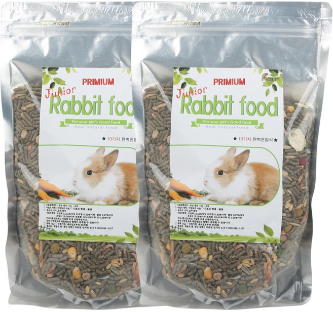 가운펫 프리미엄 어린 토끼 스폐셜 사료, 1kg, 2개 - 쿠팡