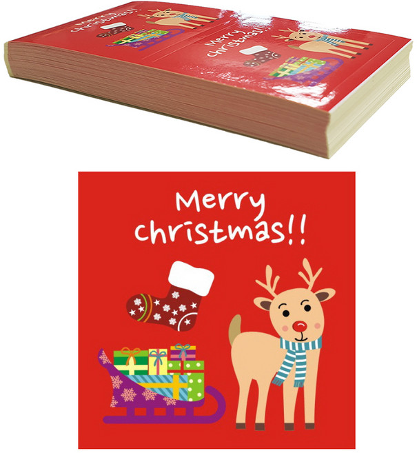 크리스마스 포장데코 사각 스티커, 루돌프와 썰매, 80개