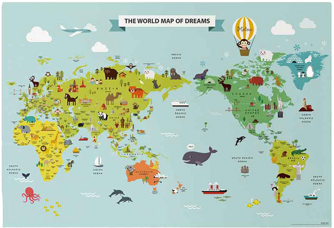 DESIGN AGIT 世界地圖 動物 地標, 1個