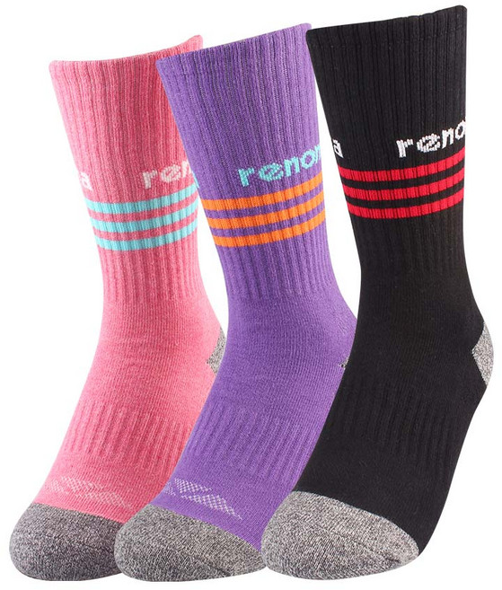 레노마 여성용 스포츠 등산 장목 양말 N타입 3족, 블랙 + 퍼플 + 핑크, 1세트