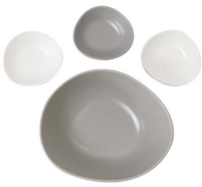 ERATO 霧面熊熊麵碗1人份碗具組 4p, 灰色,白色, 麵碗 1p + 小菜碟(小) 3p, 4個