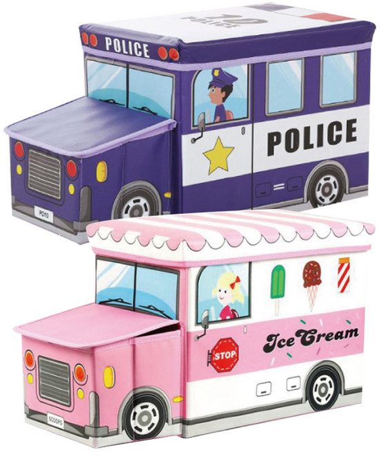 MEO 자동차 장난감 정리함 경찰차 + 아이스크림 세트, 파랑 + 분홍, 1세트