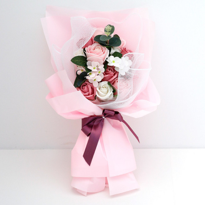 아침향기 조화 비누꽃 레이스 꽃다발, 핑크, 1개