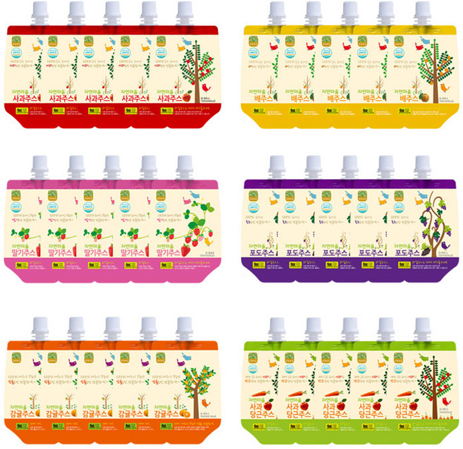 자연마을 착즙주스 사과 100ml x 5p + 배 100ml x 5p + 딸기 100ml x 5p + 포도 100ml x 5p + 제주감귤 100ml x 5p + 사과당근 100ml x 5p, 1세트