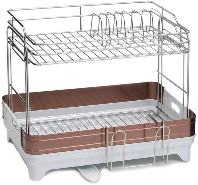 비스비바 바인 식기건조대 2단, 화이트 + 로즈골드