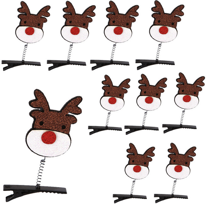 파티쇼 집게크리스마스 머리핀 루돌프, 갈색, 10개