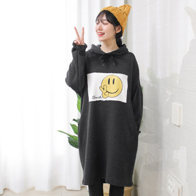 팡팡샵 T 긴 스마일후드 인조털 임산부 원피스