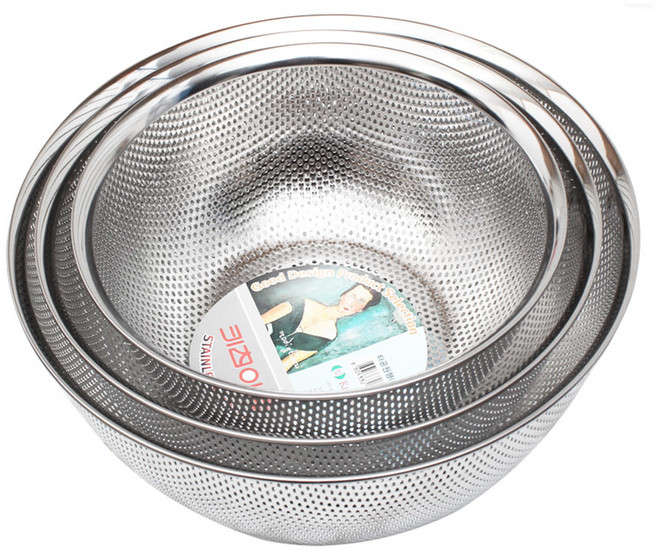 키친아트 스테인리스 타공 원형바구니 3종세트, 1세트