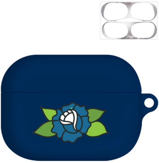 바니몽 타투포인트 실리콘 에어팟프로 케이스 + 철가루 방지 스티커, 로즈네이비, 1개