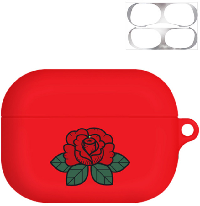 바니몽 타투포인트 실리콘 에어팟프로 케이스 + 철가루 방지 스티커, 로즈레드, 1개