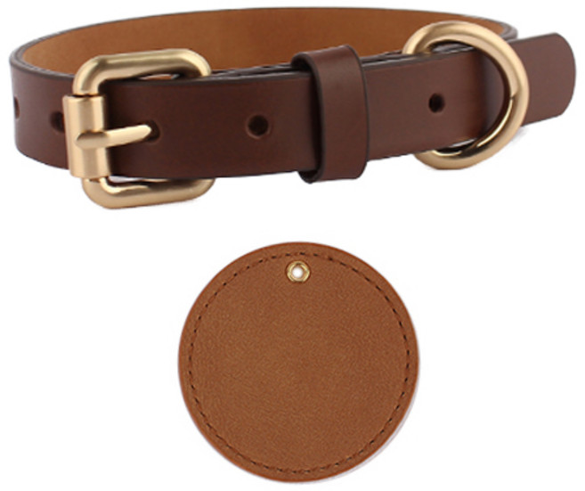 구바스 뉴프리미엄 반려동물 목줄 + 인식표, 브라운, 1개