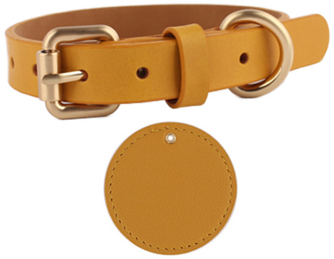 구바스 뉴프리미엄 반려동물 목줄 + 인식표, 옐로우오커, 1개