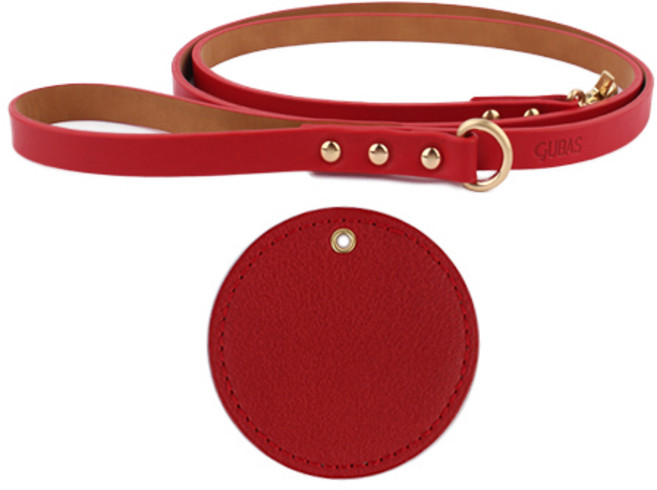 구바스 뉴프리미엄 반려동물 리드줄 + 인식표, 레드, 1개