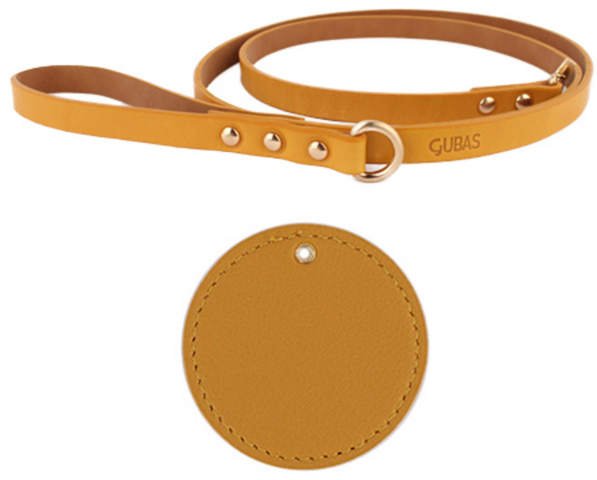 구바스 뉴프리미엄 반려동물 리드줄 + 인식표, 옐로우오커, 1개