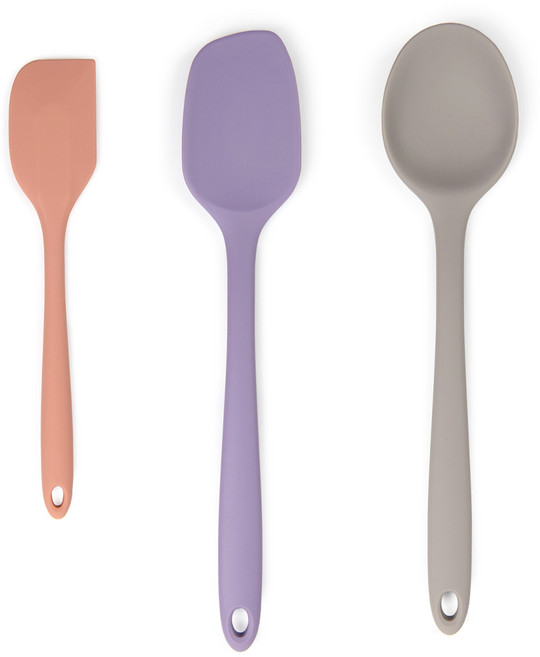 데일리라이크 봉봉 실리콘 주방 조리도구 3종 세트, 스파출러 + 미니 스파출러 + 멀티 스푼, 바이올렛 + 더스티로즈 + 코코아, 1세트