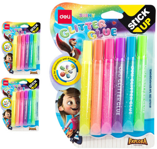 델리 반짝이풀 형광 12ml x 6종 세트 EA71301, 옐로우, 오렌지, 핑크, 퍼플, 블루, 그린, 3세트