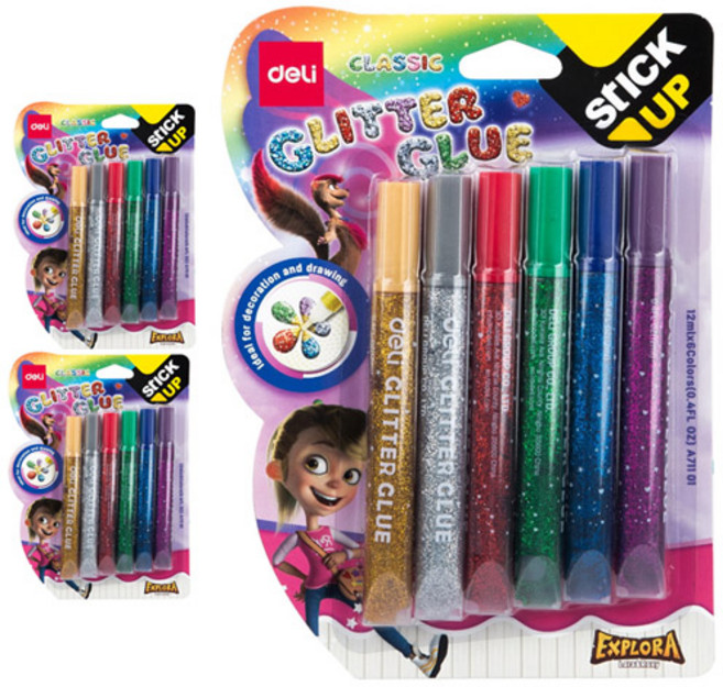 델리 반짝이풀 일반 12ml x 6종 세트 EA71101, 골드, 실버, 레드, 그린, 블루, 퍼플, 3세트