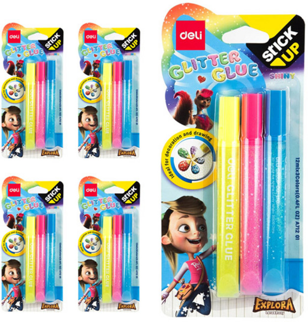 델리 반짝이풀 형광 12ml x 3종 세트 EA71201, 옐로우, 핑크, 블루, 5세트