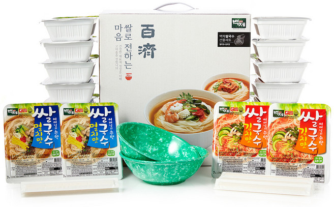 백제 쌀국수 멸치맛 92g x 10p + 김치맛 92g x 10p + 국물 그릇 선물세트, 1.84kg, 1세트