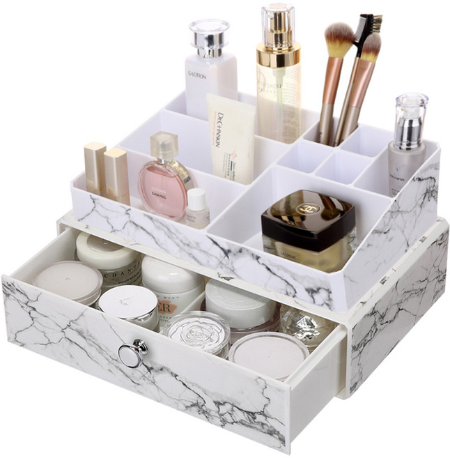 헬로리빙 마블패턴 프리미엄 1단 서랍 + 9칸 콤보 화장품 정리함, 1세트
