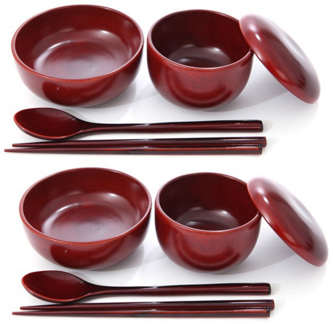 남원목기 문화재 반상기 세트, 오리목, 밥그릇 + 뚜껑 + 국그릇 + 숟가락 + 젓가락, 2세트