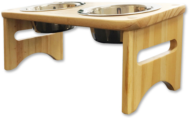 모나지오 반려동물 키높이형 2구 스테인레스 원목 식기, 혼합 색상, 1개