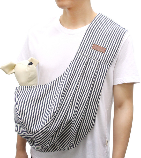 도그아이 강아지 이동가방 데님 양면 슬링백, 진청, 1개