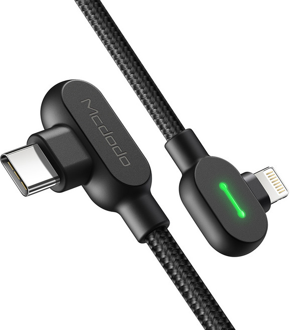 Mcdodo 麥多多 90度 白色 Type-C to 8-pin Lightning PD 高速充電線, 1.2m, 黑色, 1個