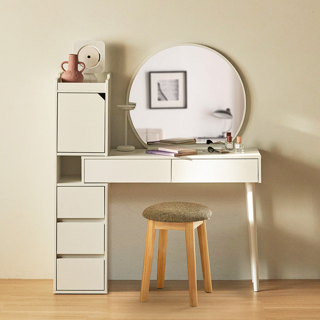 파로마 애스터 익스텐션 수납화장대 풀세트 방문설치, 화이트(화장대), 트위트브라운(의자)