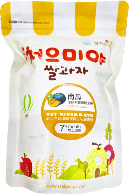 Ssalgwaja 米餅村 糙米棒 7個月以上適用, 南瓜, 40g, 1包