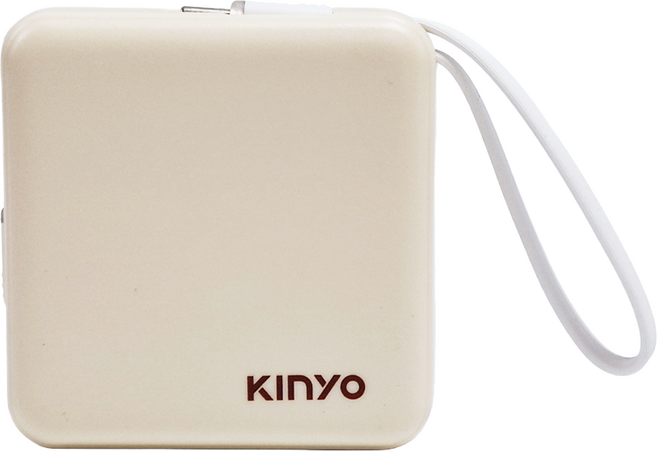 Kinyo 小方塊雙線夾心隨手充 5000mAh Type-C + Lightning 附Type-C充電線 65 x 65 x 18mm 95g, KPB-2302, 米黃色