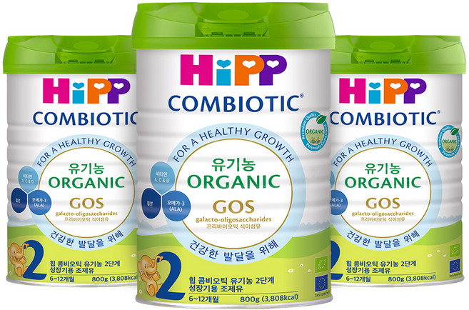 힙 콤비오틱 유기농 분유 2단계, 800g, 3개