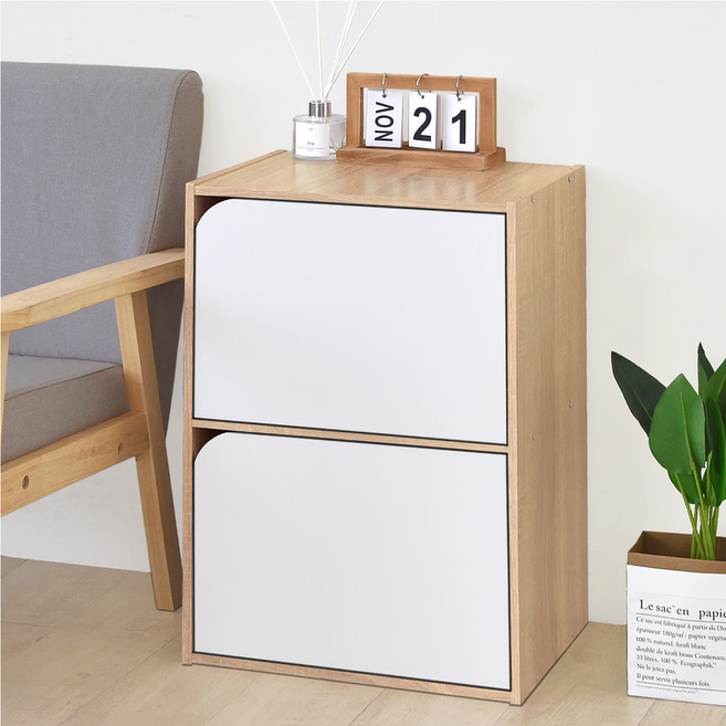 HOPMA 合馬家具 斯麥可堆疊二門收納櫃 G-4D207PMH 2個, 淺橡木配時尚白