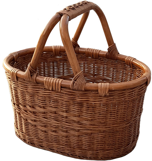 라탄샵 손잡이 타원형 피크닉 라탄바구니 F205S 33 x 20 x 30 cm, 혼합 색상, 1개